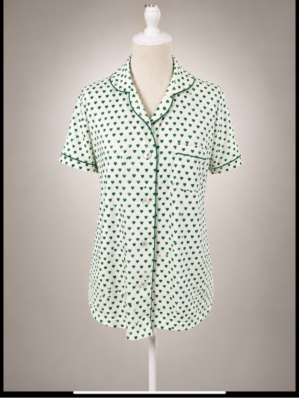 Roller Rabbit Green Heart Print Pajama Top Shirt 100% Cotton M